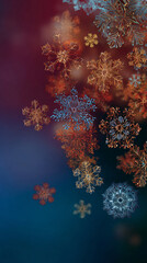 Fototapeta premium Falling gold and blue snowflakes creating a vibrant festive winter holiday background