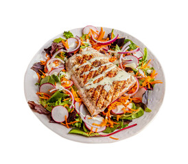 grilled salmon salad with yogurt dill dressing
