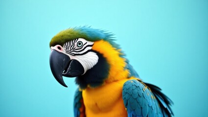 Fototapeta premium Stunning closeup of a blue and gold macaw head and upper body majestic bird portrait