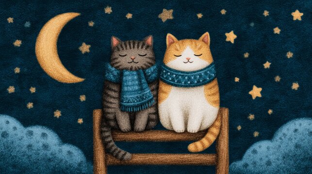 Cute watercolor animals new year greeting card cozy winter art with cats and dogs in a nordic village background