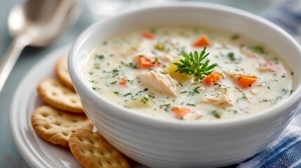  bowl of creamy chicken and vegetable soup