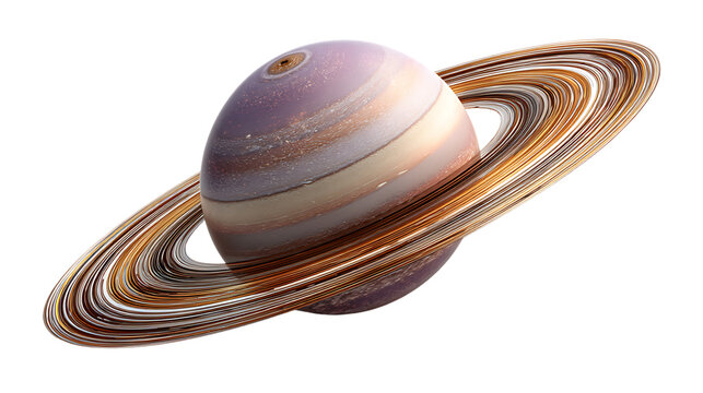 Artistic rendering of the planet saturn with its prominent rings isolated on transparent background