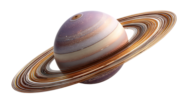 Artistic rendering of the planet saturn with its prominent rings isolated on transparent background