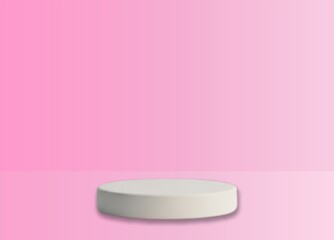 White cylindrical product display podium on a soft pink studio background, perfect for minimalist presentations.