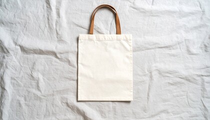 Blank Off White Tote Bag on Linen Fabric Background