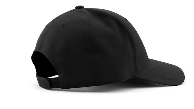 A plain black baseball cap on a white background, viewed from the back