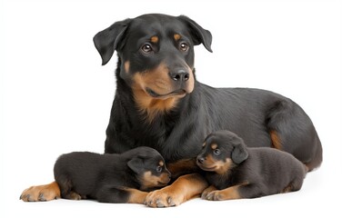 Obraz premium Rottweiler mother nurturing her adorable puppies in a serene environment