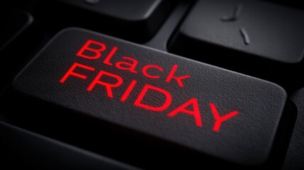 Close-Up View of Black Friday Key on a Computer Keyboard Highlighting Online Shopping Excitement and Holiday Sales