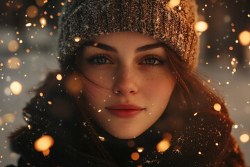 Dreamy Winter Night with a Person Admiring Sparkling Fireworks in Festive Holiday Atmosphere, Generative AI