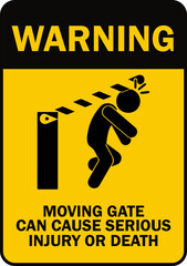 Warning Moving Gate Can Cause Serious Injury or Death Sign - Safety Barrier Hazard