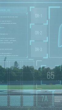Medical data and human body analysis animation over outdoor sports field