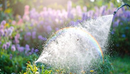 Watering Flowers in a Garden with Fine Mist Spray