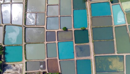 Aerial View of Teal Pools in Organic Grid Pattern