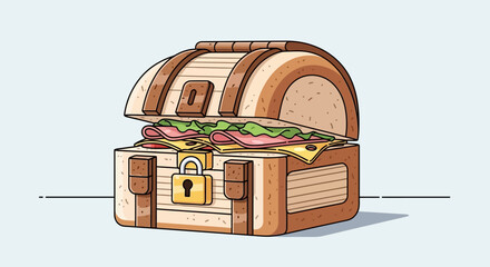 Treasure Chest Filled with Sandwich Creative Food Concept Illustration