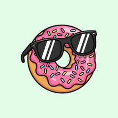 Cool Pink Frosted Donut with Sunglasses Fun Food Illustration