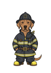Cute Dog Firefighter Cartoon Character Illustration