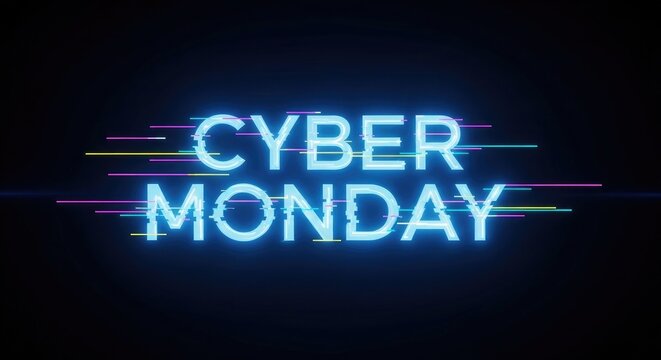 Cyber Monday Neon Glitch Text Effect Keywords: cyber monday, sale, discount, shopping, online