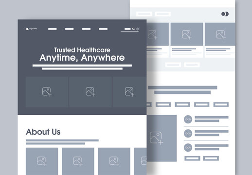 Dark Mode Website Wireframe for Healthcare Service