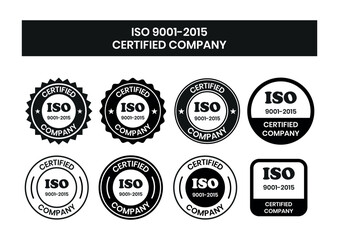 ISO 9001-2015 Certified Company Stamp. Quality Assurance and Compliance Certification Logo for Business and Manufacturing. ISO 9001-2015 Certified Company badge, flat vector, isolated illustration.