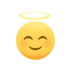 Fototapeta premium Smiling Angel Emoji with Golden Halo - Virtuous, Peaceful, and Pure Graphic Element on Transparent Background