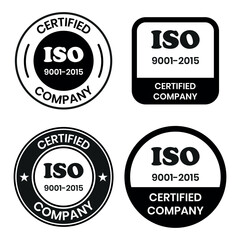 ISO 9001-2015 Certified Company Stamp. Quality Assurance and Compliance Certification Logo for Business and Manufacturing. ISO 9001-2015 Certified Company badge, flat vector, isolated illustration.