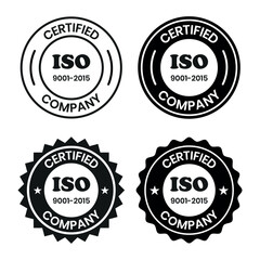 ISO 9001-2015 Certified Company Stamp. Quality Assurance and Compliance Certification Logo for Business and Manufacturing. ISO 9001-2015 Certified Company badge, flat vector, isolated illustration.