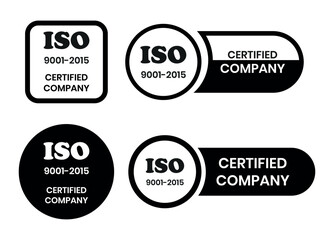 ISO 9001-2015 Certified Company Stamp. Quality Assurance and Compliance Certification Logo for Business and Manufacturing. ISO 9001-2015 Certified Company badge, flat vector, isolated illustration.