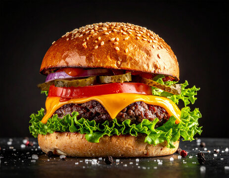 Double Burger with cheese melted and salads