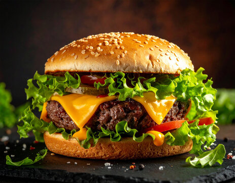 hamburger on black plate