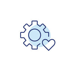 Cogwheel and heart. Reliable operations, settings and support. Pixel perfect, editable stroke vector icon
