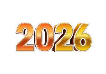 Golden and orange 3d number 2026 isolated on transparent background