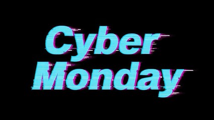 Glitched Cyber Monday Text on Black Background sale