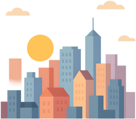 석양 속 파스텔 도시 풍경.png