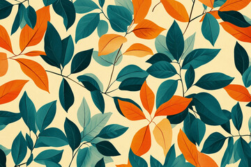 Colorful flowers leaves and foliage in a retro and vintage style generative ai