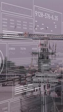 Animation of financial data processing over london cityscape