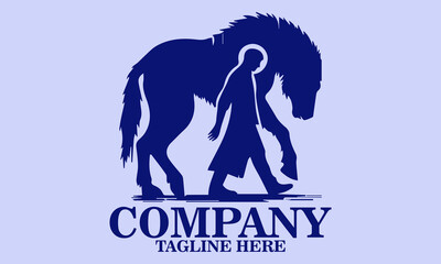 illustration vector strange man brings his livestock and strange man brings his livestock logo design