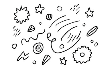 Obraz premium Hand drawn abstract doodle elements featuring stars swirls shapes and lines on white background