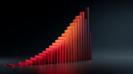 Abstract 3D Red Bar Chart Rising on Dark Background Representing Growth, Achievement, and Business Progress for Financial Graphics and Data Visualization