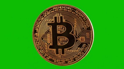 A shiny gold coin spinning and reflecting light realistically, isolated on clean chroma green background, smooth motion loop, metallic reflections, detailed engravings, perfect for finance.