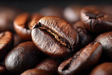 Macro close-up of roasted coffee beans with rich texture.