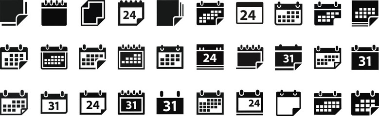 Collection of calendar icons representing dates months and scheduling for digital interfaces and applications vector