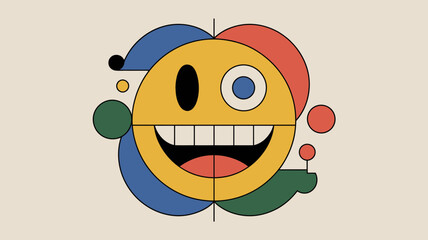 Abstract geometric smiley face with colorful accents