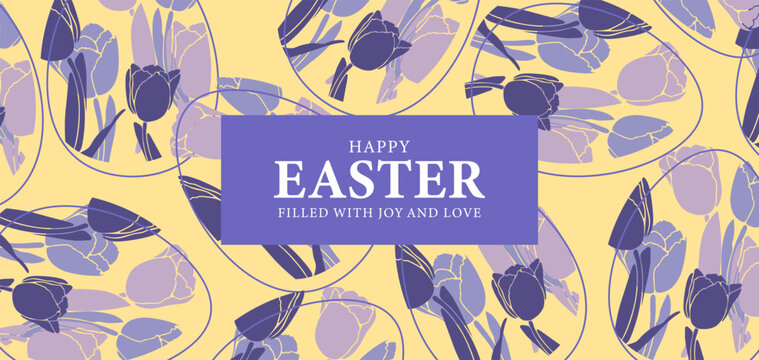 Happy easter horizontal greeting card with tulips. - Powered by Adobe