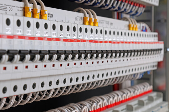 Circuit breakers from ABB to protect electrical loads from short-circuiting. Installed in the electrical control panel. 