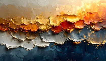 Abstract texture of thick oil paint brushstrokes, with gold foil accents, showing luxurious canvas texture