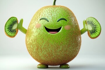 3D cartoon character kiwi fruit, isolated on a white background.