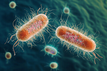 Microscopic View Of Colorful Bacteria And Viruses Spreading In A Dark Biological Environment Generative AI