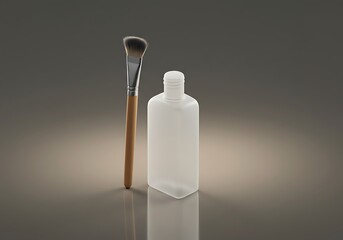 Makeup brush and white bottle product shot on a gradient background