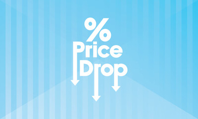 Stylised vector illustration featuring the words "Price Drop" with a downward-pointing arrow. Modern, flat style with a vibrant green background, suitable for promotions