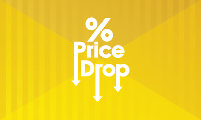 Stylised vector illustration featuring the words "Price Drop" with a downward-pointing arrow. Modern, flat style with a vibrant green background, suitable for promotions